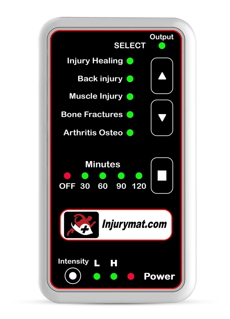 Injurymat controller with program selector, timer and intensity controls